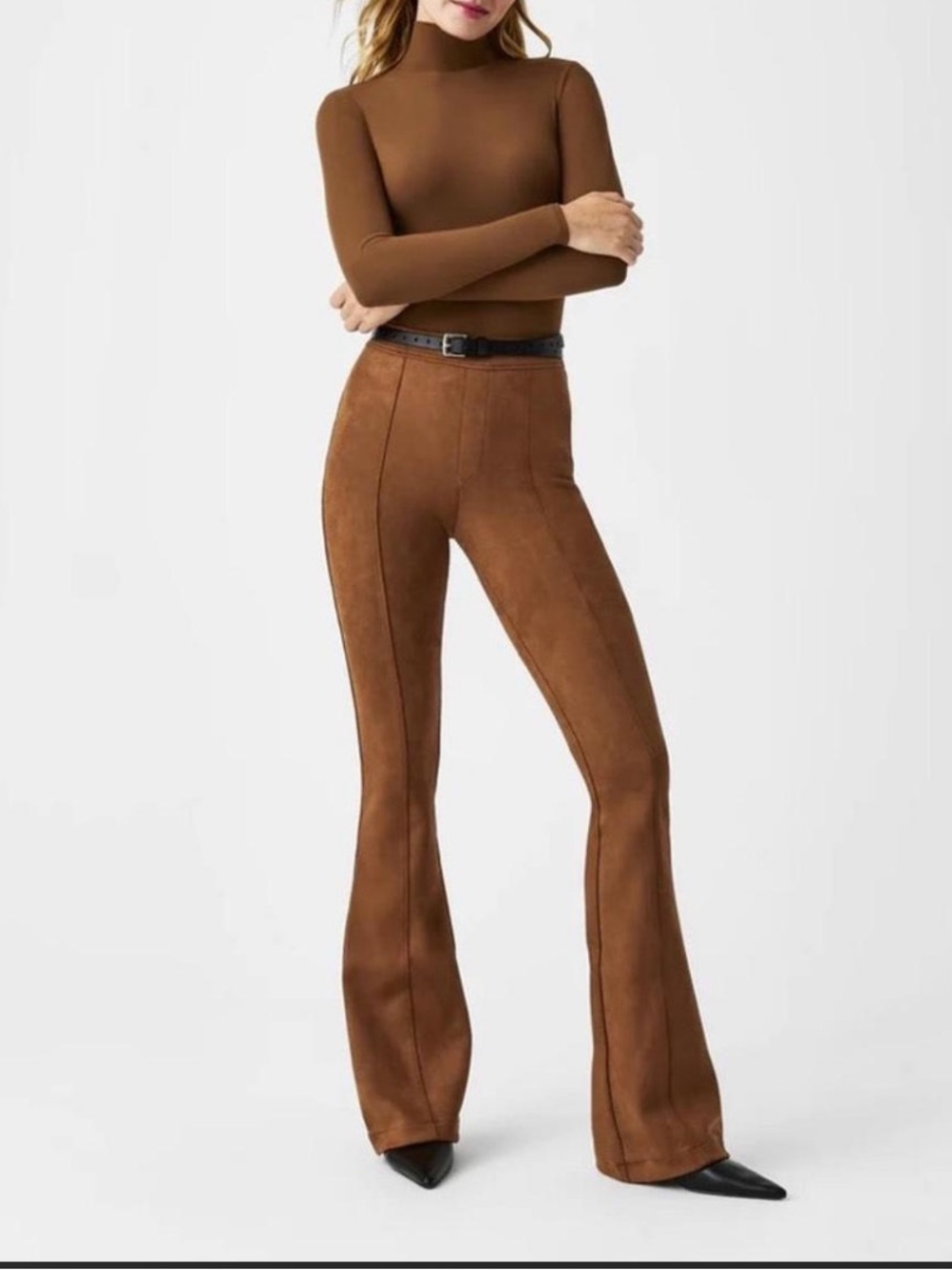 SPANX Faux Suede Flare Pants Size XL Caramel brown